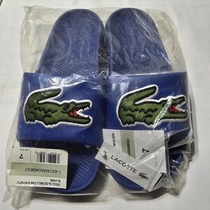 Lacoste Croco Logo Strap Slides BLUE Green ‎ Size 7 NWT